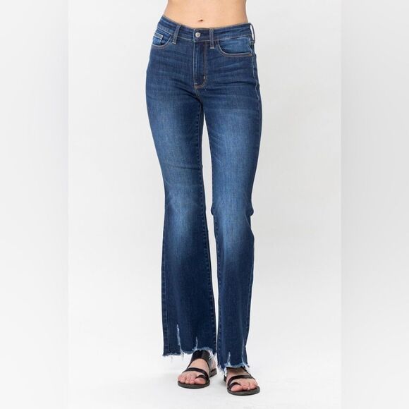 Judy Blue Distressed DK Bootcut Jeans Classic Blue Women's Jeans - Picture 1 of 10